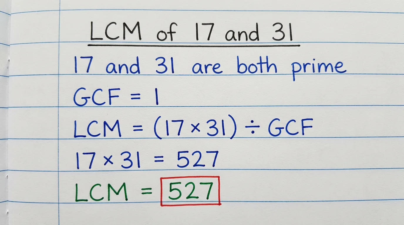 Handwritten notebook page working out the LCM of 17 and 31